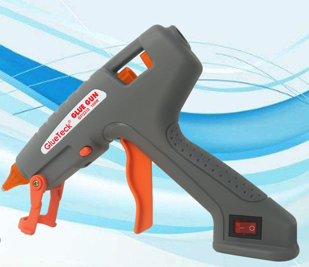 Pistola de pegamento termofusible profesional para aficionados al bricolaje o uso industrial.